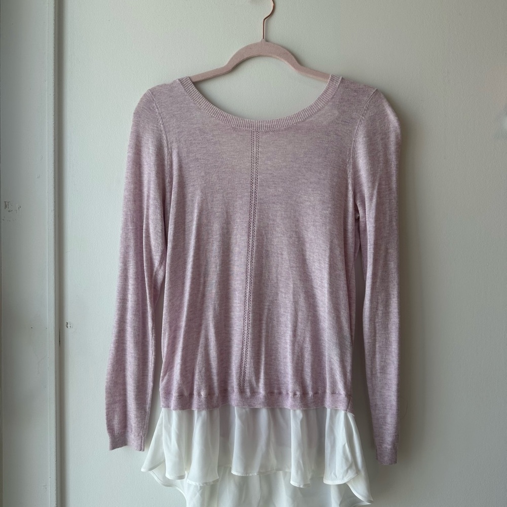 Women's Pink Sweater with White Layered Hem
